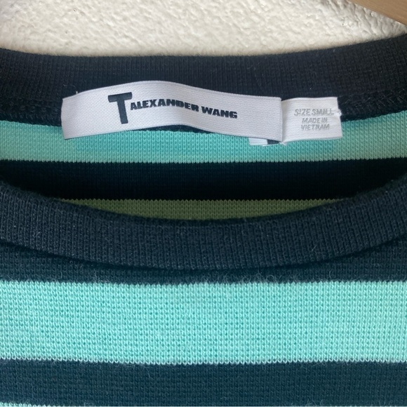 Alexander Wang Mint Aqua Blue White Striped Cropped Knit Pullover Sweater Size S - Picture 6 of 7